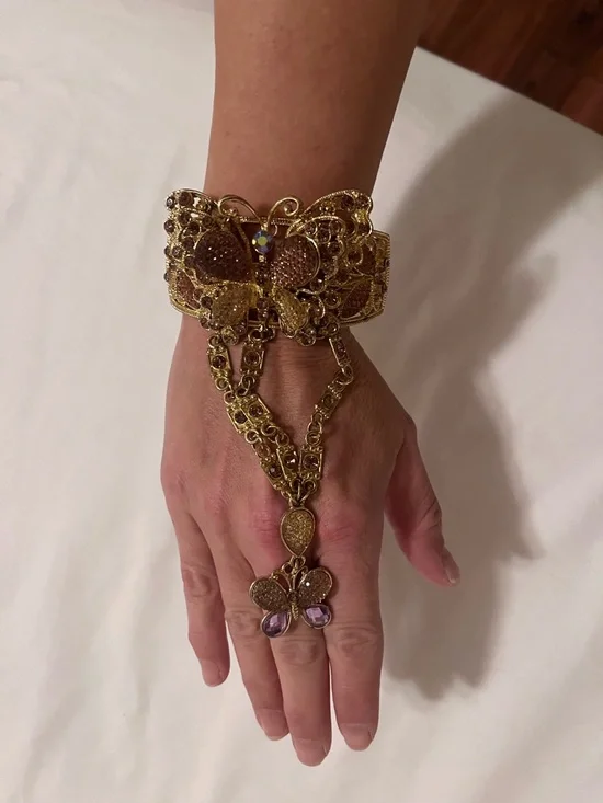 Gold-Tone Butterfly Hand Bracelet with Purple Accents - Picture 6 of 12